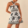 Printed Lace-up Sleeveless Halterneck Slip Dress For Women