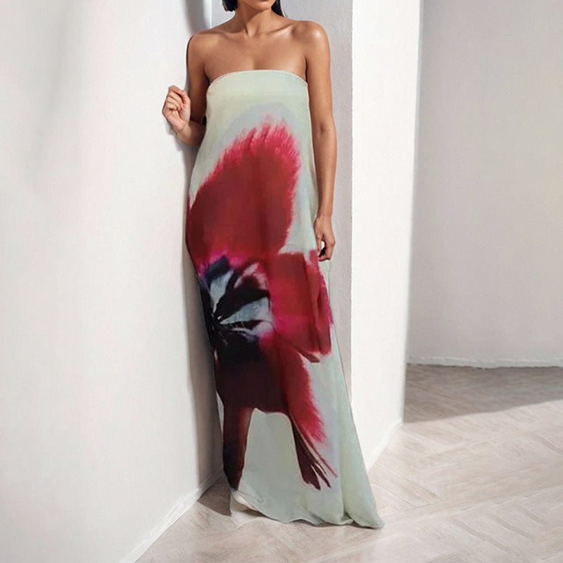Off-the-shoulder Printed Loose-fitting Dress