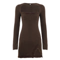Womens Sexy Form-Fitting Lace-Panel Split Dress