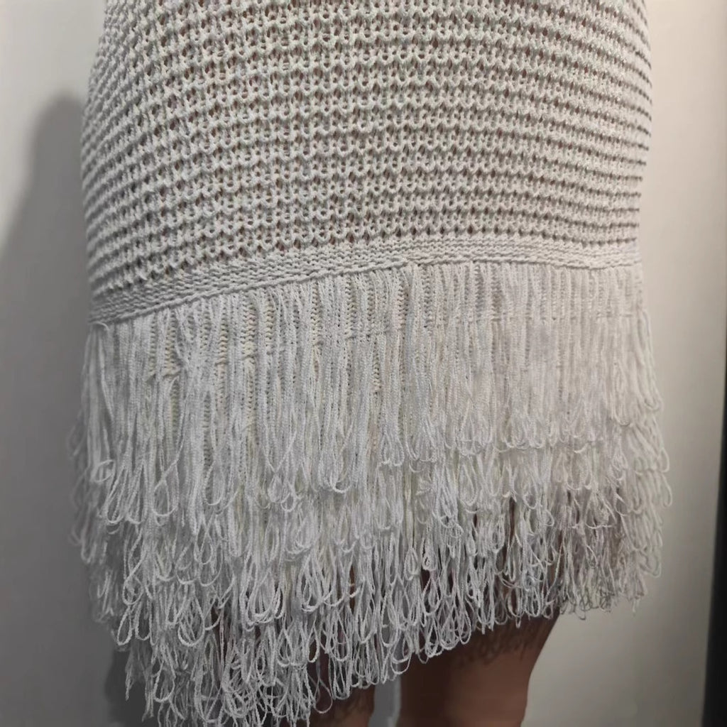 Sleeveless Tassel Hollowed-Out Bodycon Stretchy Dress