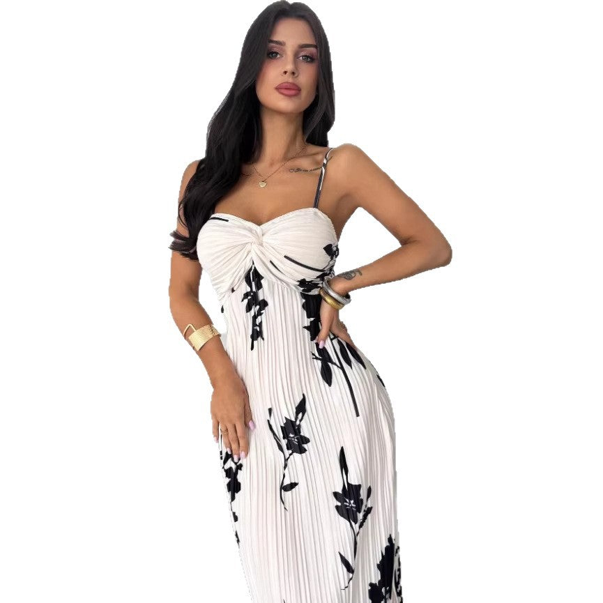 Printed High-waisted Figure-flattering Draped Sexy Dress