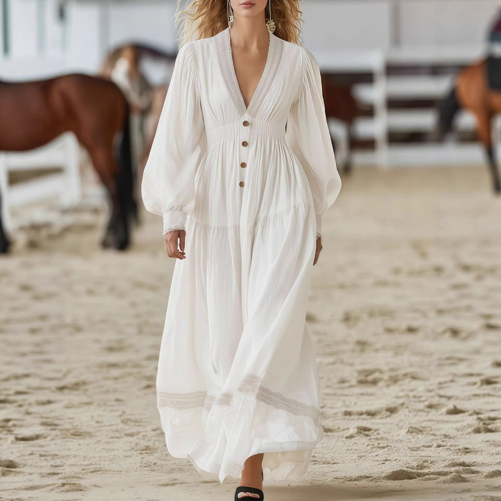 Long-sleeve Elegant White Dress