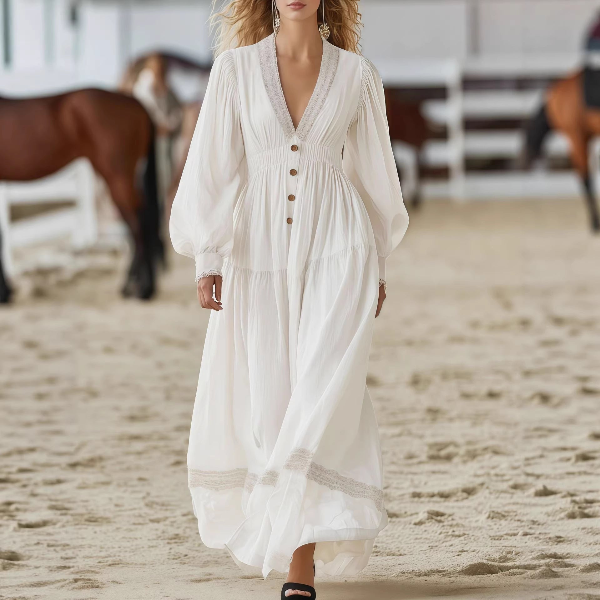 Long-sleeve Elegant White Dress