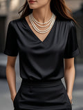 Summer Solid Color Pendant Small V-neck Short-sleeved Shirt Comfortable All-matching