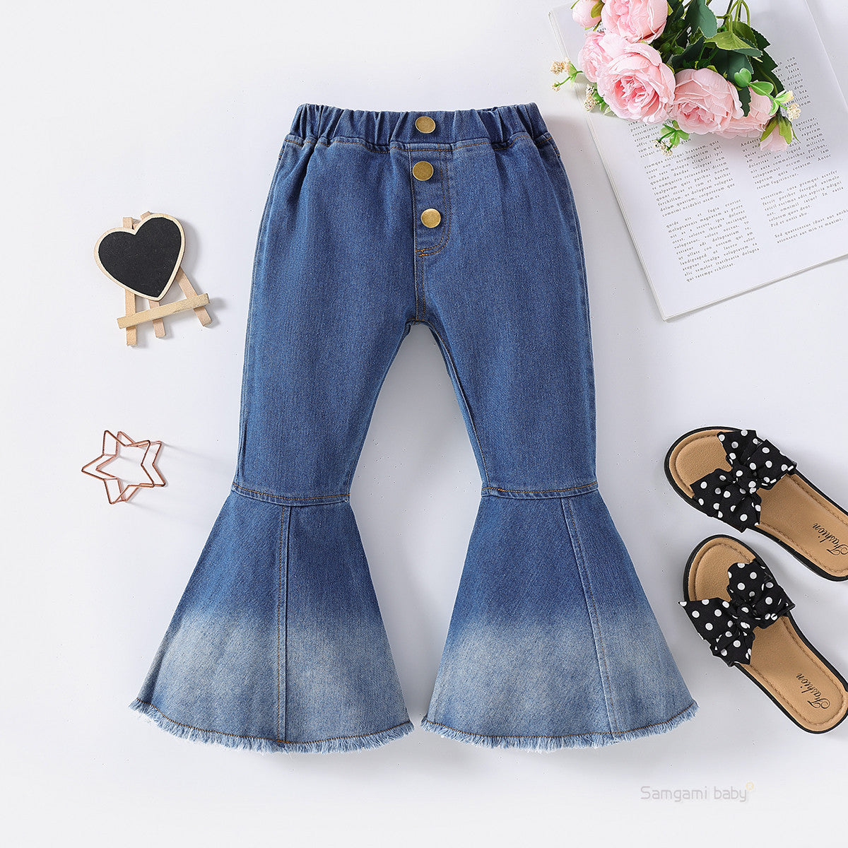 Girls' Stretch Jeans Horn Broken Holes Pants