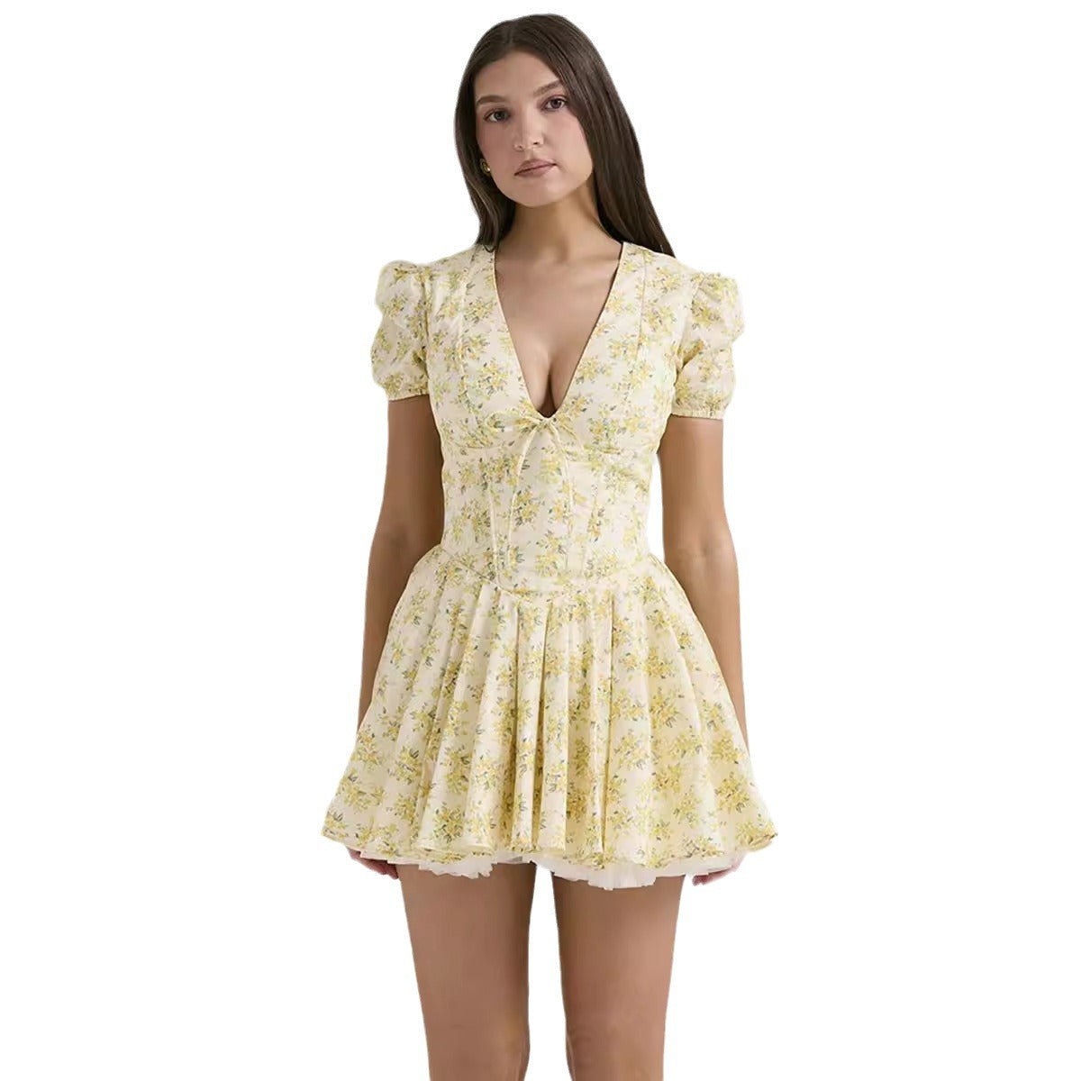 French-style Sweet Floral Puff-Sleeve Dress For Women