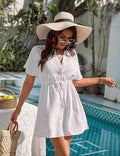 V-neck Solid-color Lace-up Dress