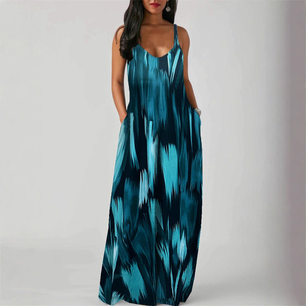 Adjustable-strap Printed Dress With Patch Pockets