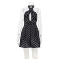 Fashionable European And American-style Hollow-out Halterneck Backless Dress With A Wave-patterned Print