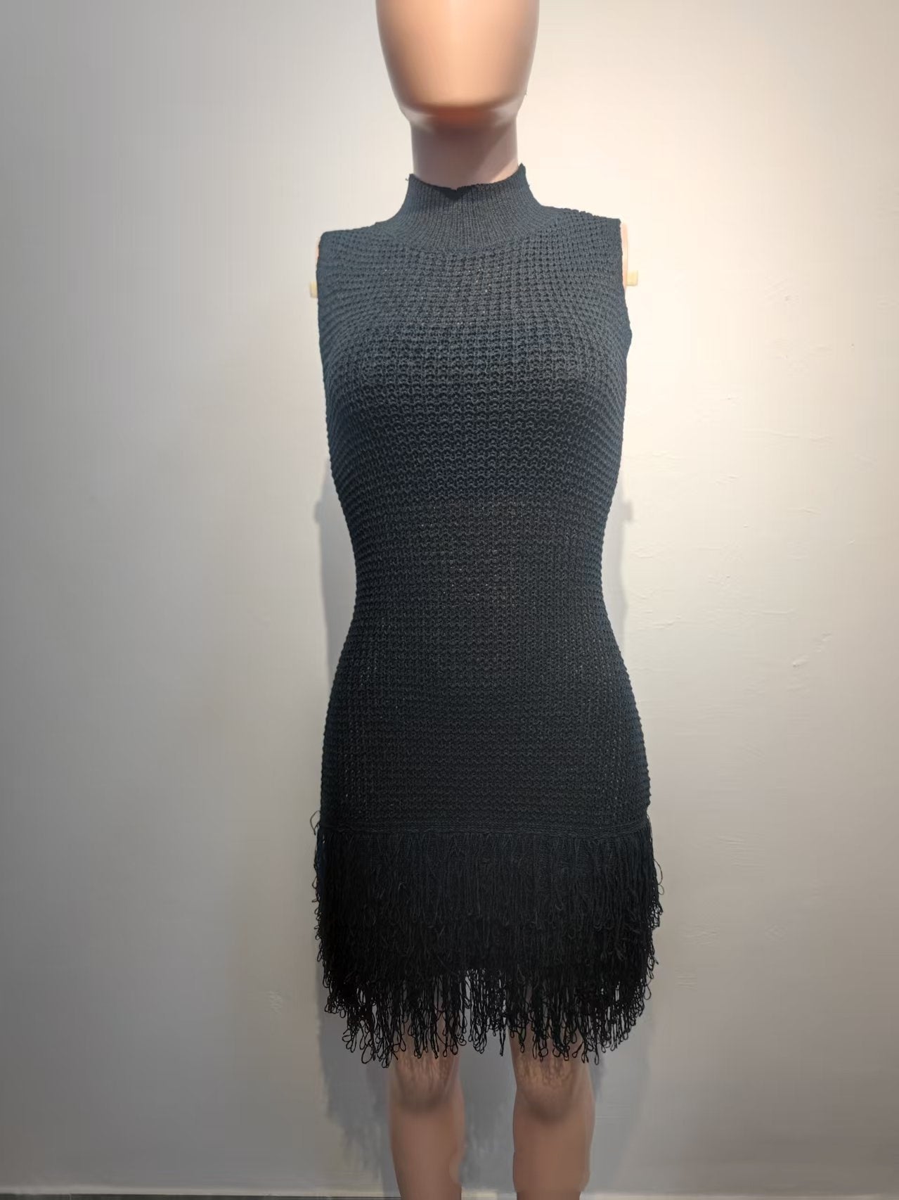 Sleeveless Tassel Hollowed-Out Bodycon Stretchy Dress