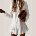 Womens Casual Slim-Fit Long-Sleeve Pleated Dress