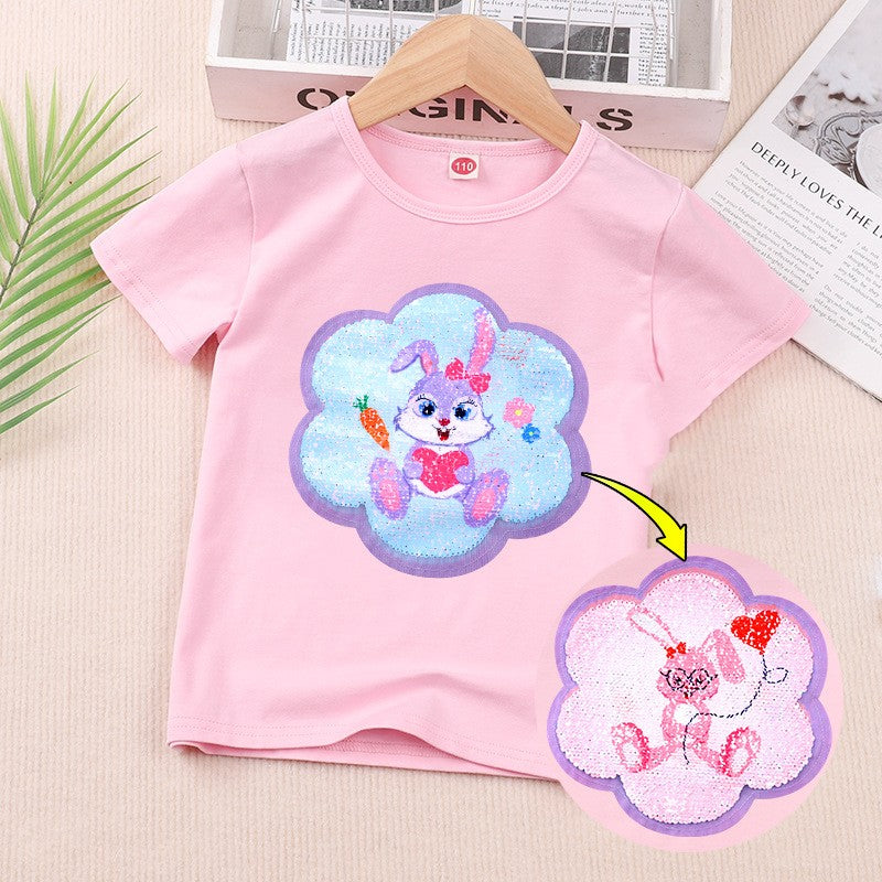 Girls' Glitter Double-sided Color Changing Short Sleeves
