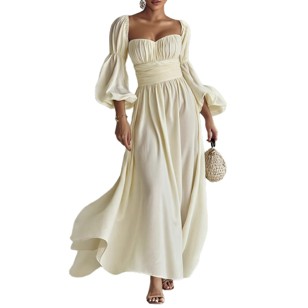 Puff Sleeves Ruched Waist Gothic Dress