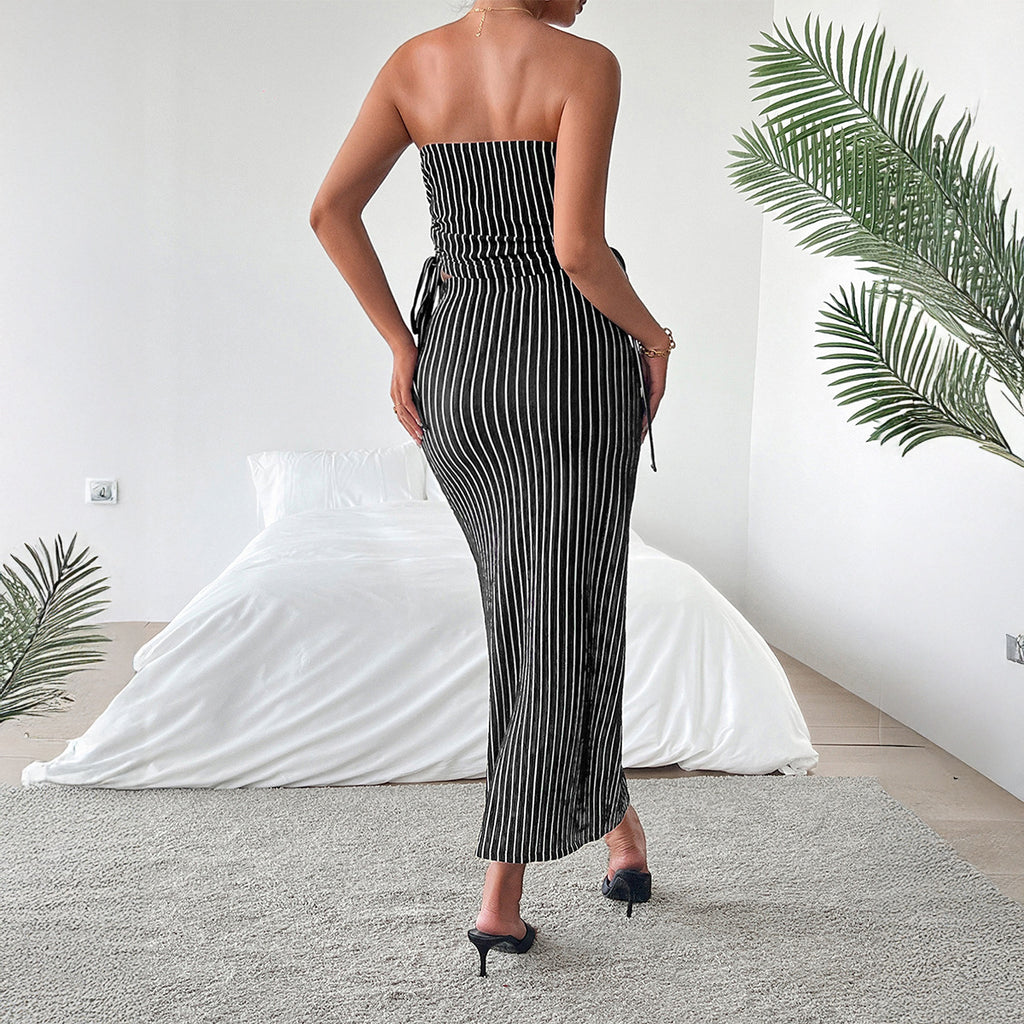 Elegant Strapless Tube Top Sheath Maxi Dress