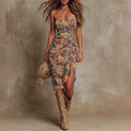 V-neck Waist Trimming Ruffles Elegant Dress