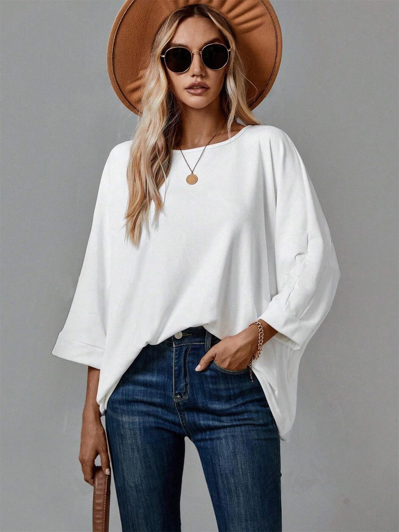 Women's Round Neck Solid Color Casual Pullover T-Shirt