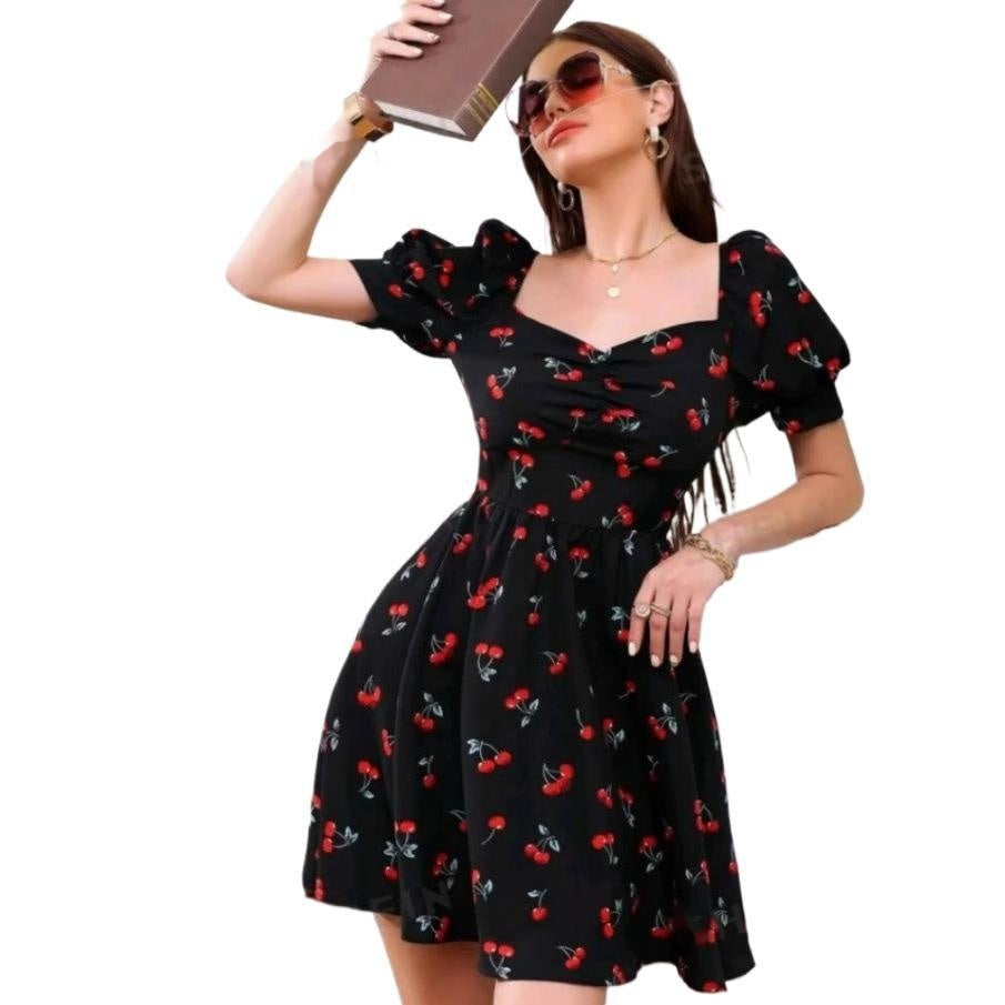 New Summer Womens Fashionable Printed V Neck Dress