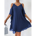 Solid-color V-neck Elegant European And American-style Dress
