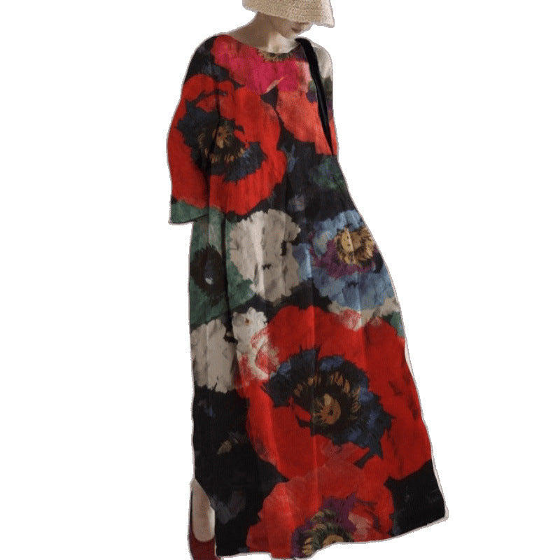 Womens Printed Midi Dress Beach Dress