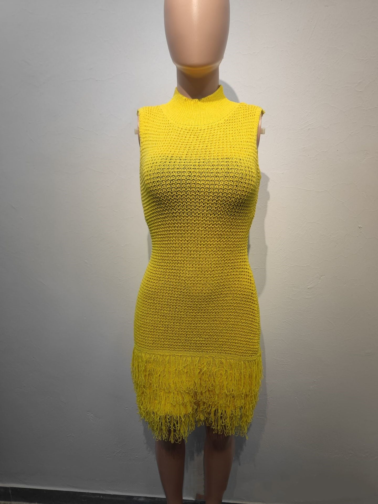 Sleeveless Tassel Hollowed-Out Bodycon Stretchy Dress