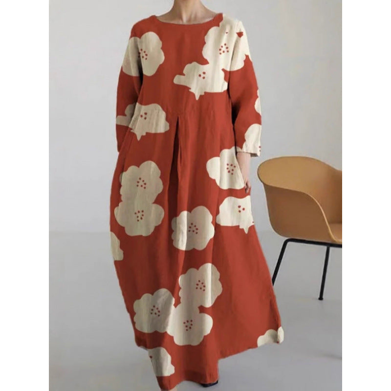 Womens Printed Midi Dress Beach Dress