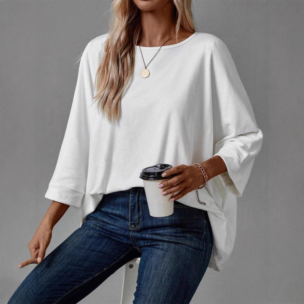 Women's Round Neck Solid Color Casual Pullover T-Shirt