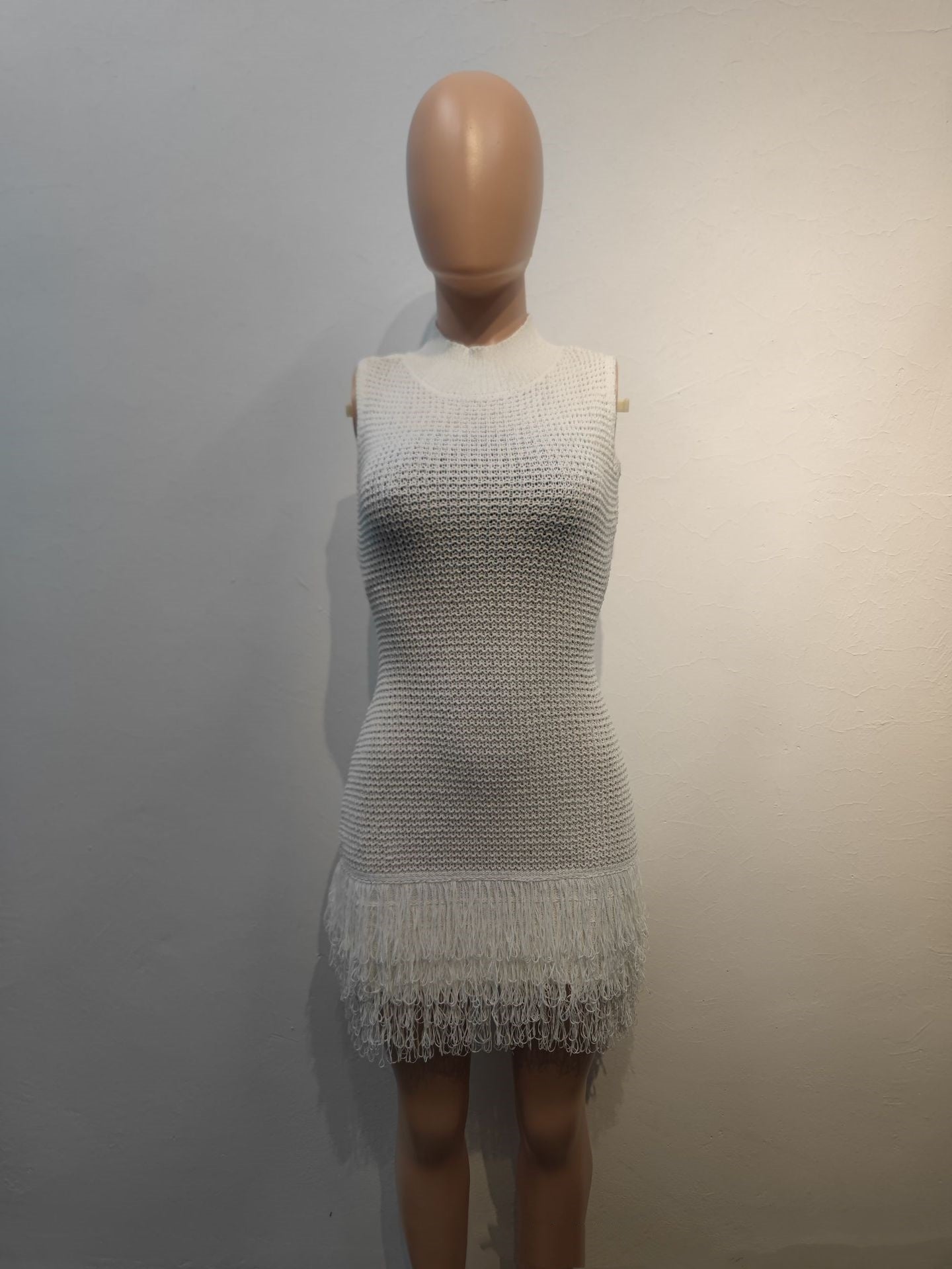 Sleeveless Tassel Hollowed-Out Bodycon Stretchy Dress