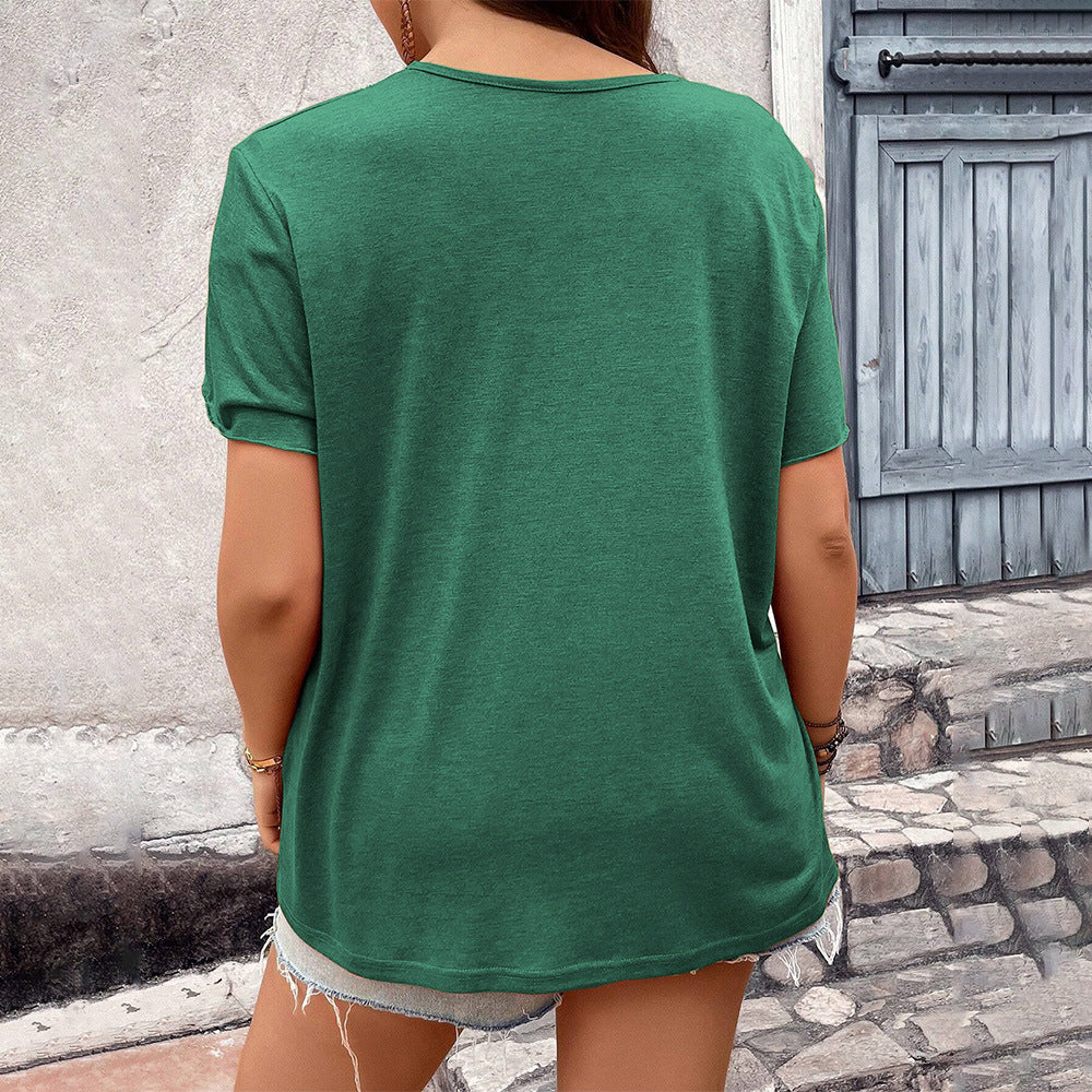 Women's Spliced Lace V-neck Loose Casual Knit Versatile Top