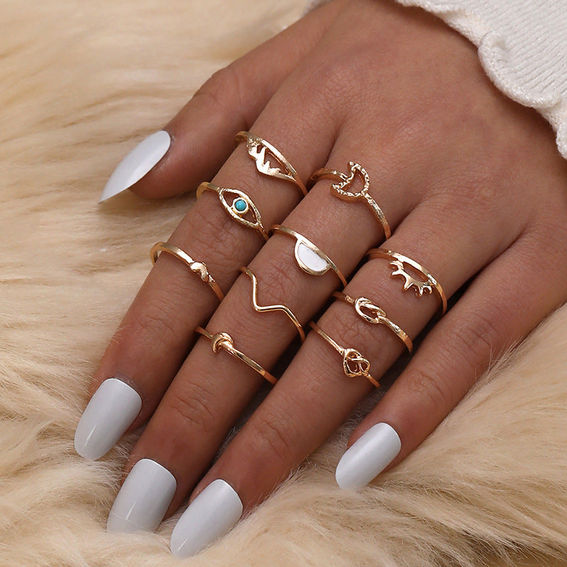 Personality Frosty Wind Love Knotted Moon 10 Piece Rings