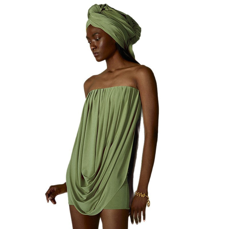 Womens Solid-Color Resort-Style Tube Bodycon Dress