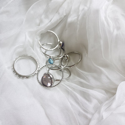 Vintage 8Pcs/Set Colorful Stone Metalic Rings