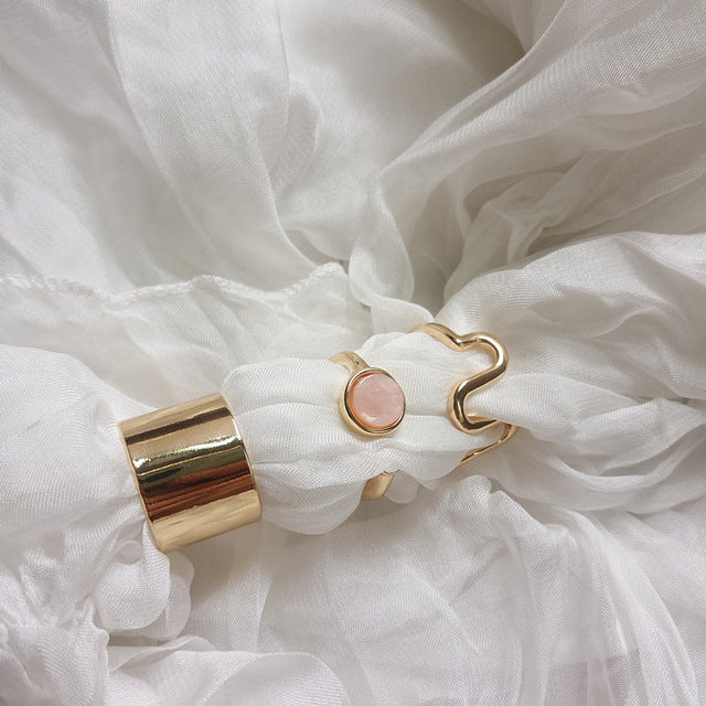 Vintage 8Pcs/Set Colorful Stone Metalic Rings