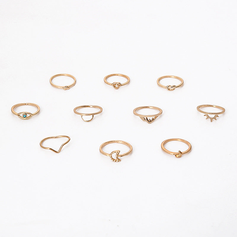 Personality Frosty Wind Love Knotted Moon 10 Piece Rings