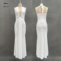 Solid Color Elegant Halter Deep V Waist-slimming Long Dress