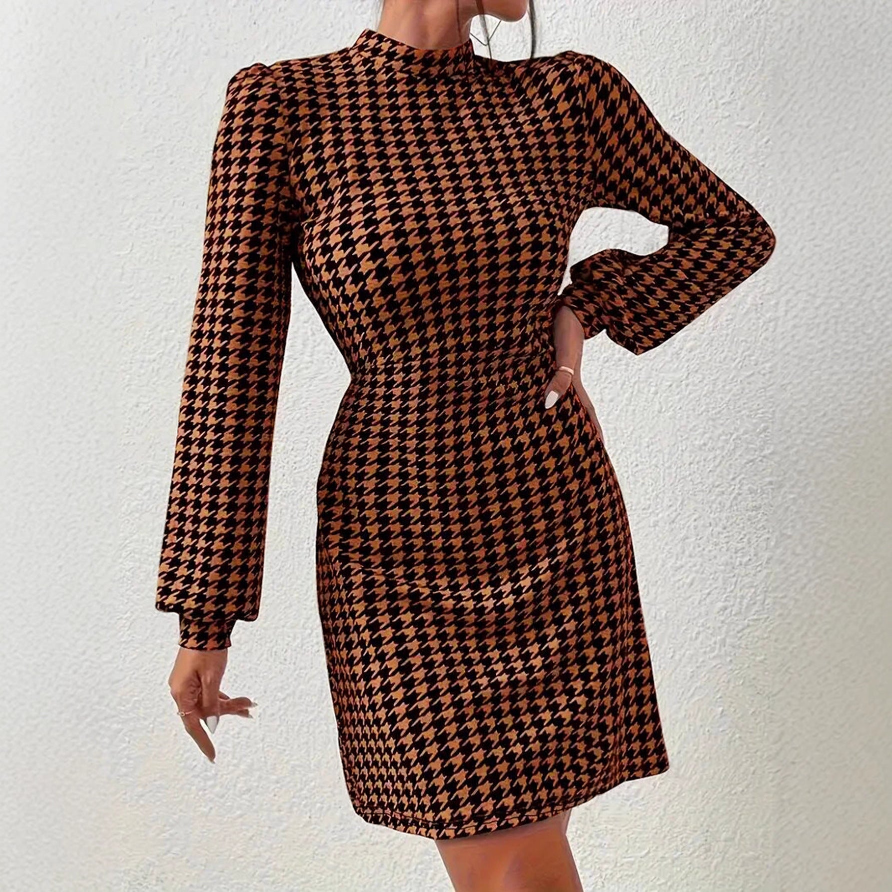 Women's Houndstooth Print Slimming Dress