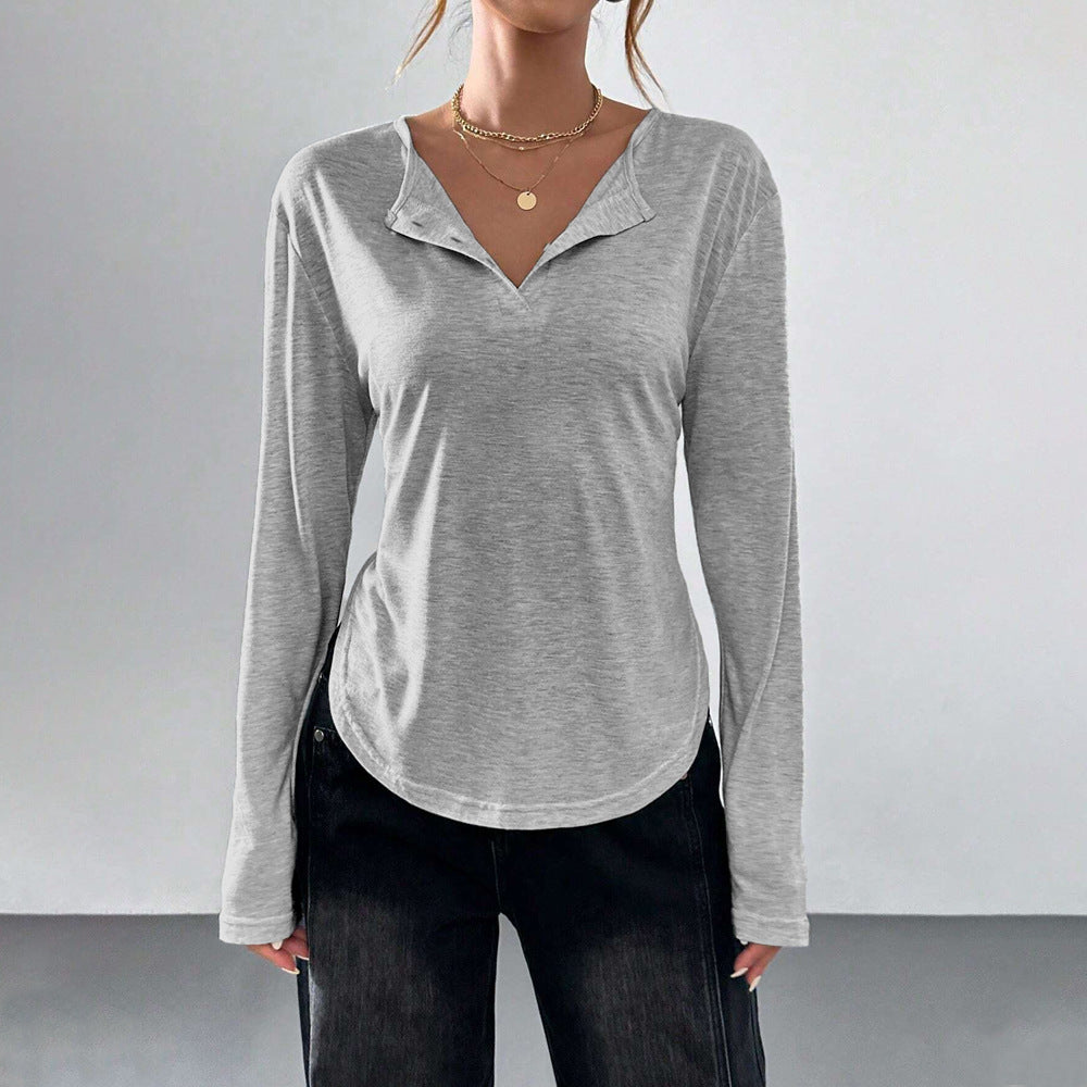 Women's Solid Color Minimalist Style V-neck T-shirt