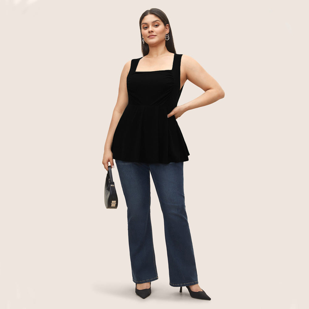 French Square Neck Unique High-end Design Loose Sleeveless Top