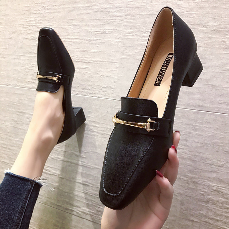 British Style Small Leather Shoes Spring High Heels