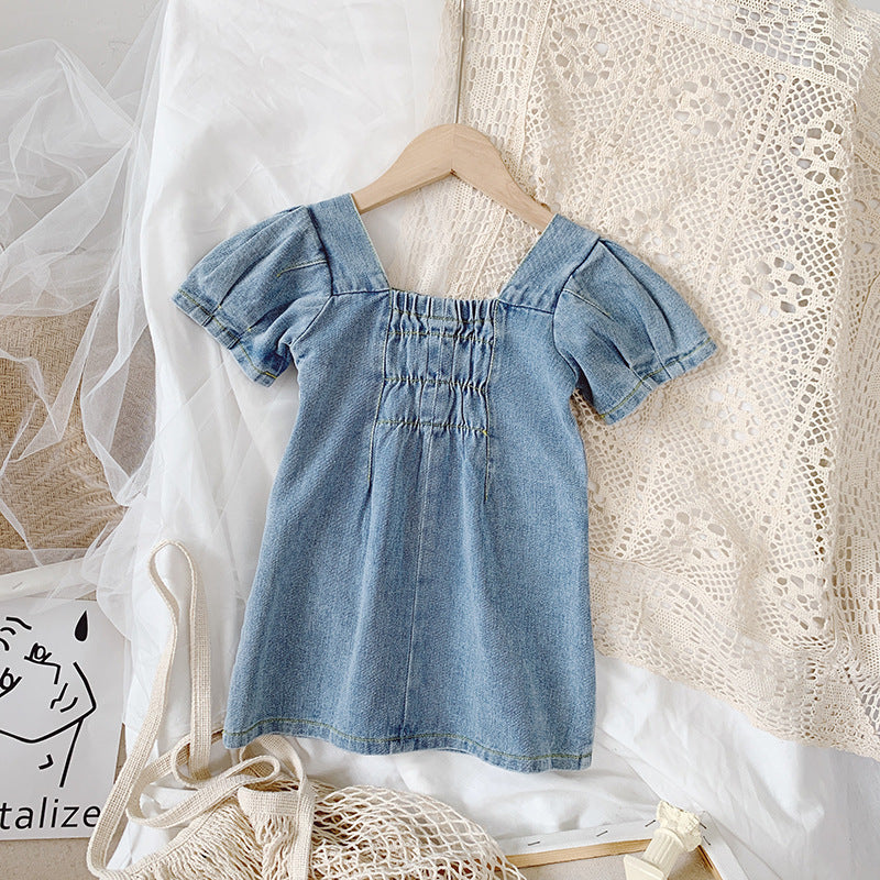 Girls' Dresses Fashion Square Collar Denim