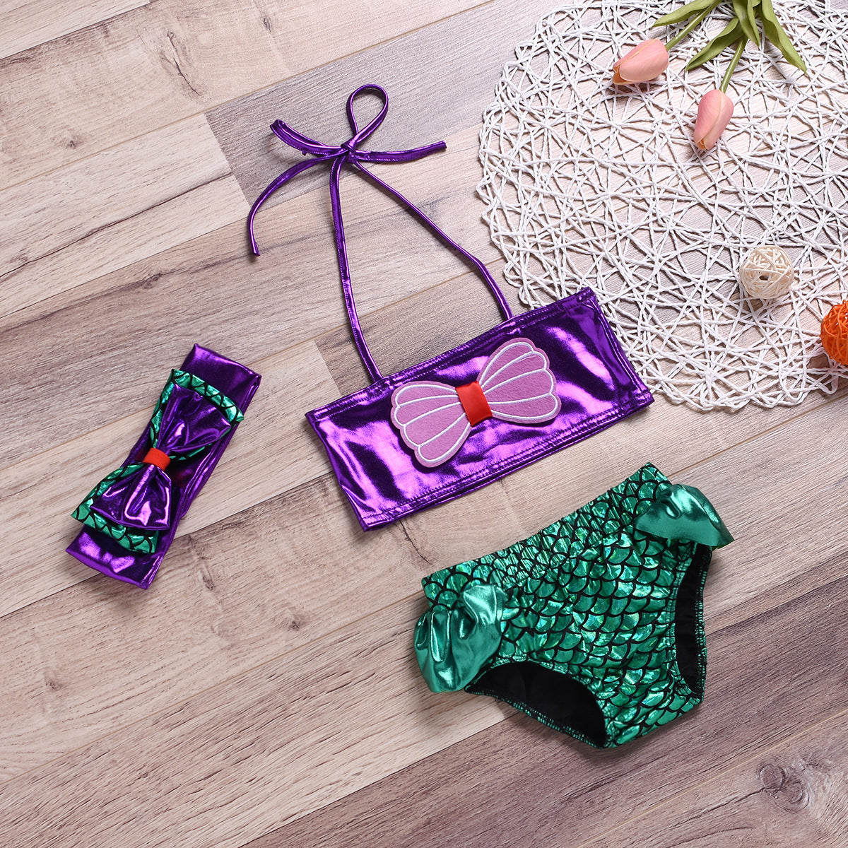 Purple Sling Mermaid Fish Scale Children's Split Swimsuit Swimming Seaside Hot Spring