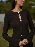 French-style Elegant Solid-color Hollow-out Knit Top For Commuting