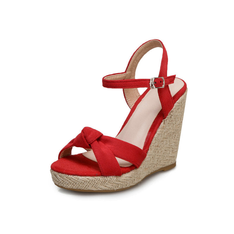 Wedge Heel  Toe Roman Sandals High Heel Straw Woven Women's Shoes
