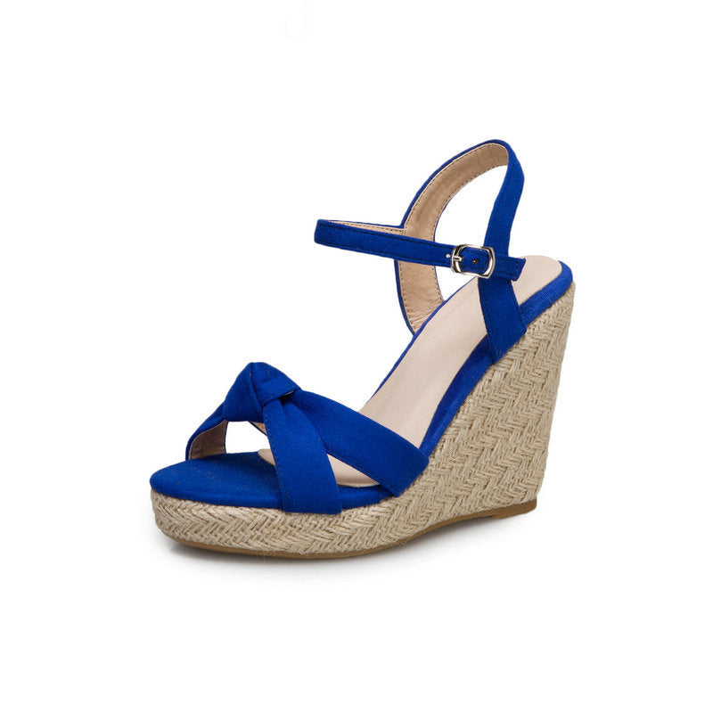 Wedge Heel  Toe Roman Sandals High Heel Straw Woven Women's Shoes