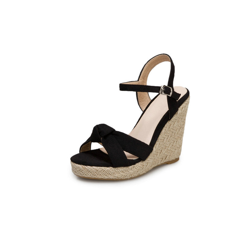 Wedge Heel  Toe Roman Sandals High Heel Straw Woven Women's Shoes