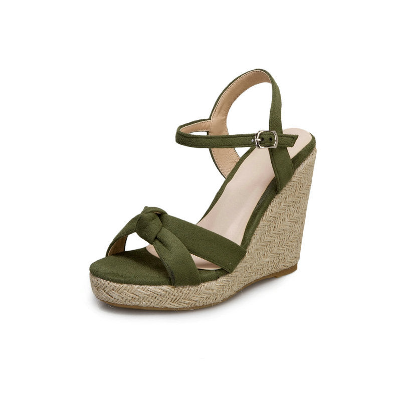 Wedge Heel  Toe Roman Sandals High Heel Straw Woven Women's Shoes