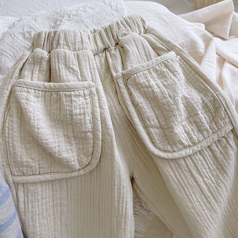 Girls Cotton And Linen Casual Pants,