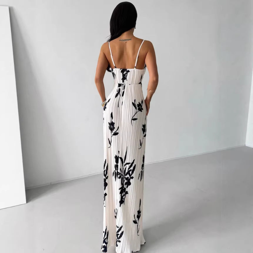 Printed High-waisted Figure-flattering Draped Sexy Dress