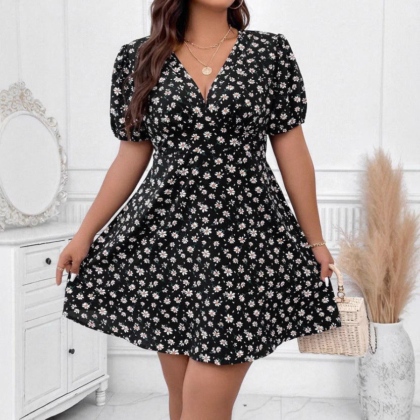 Loose Casual Waist-cinched Dress With Lantern Sleeves