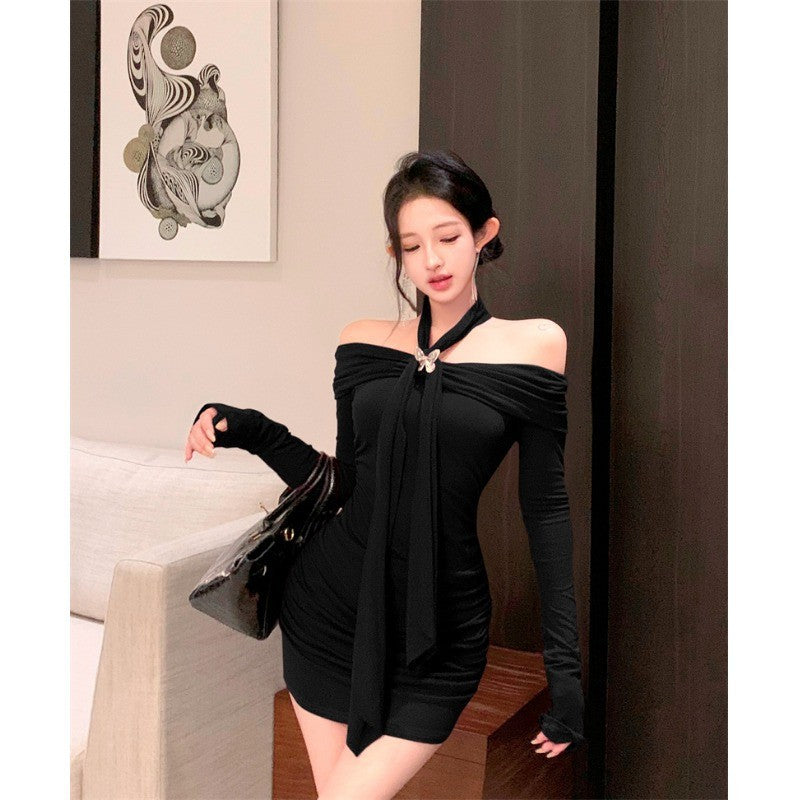 Off The Shoulder Long Sleeve Dress For Women Bodycon Halterneck Design Perfect As An Underlayer