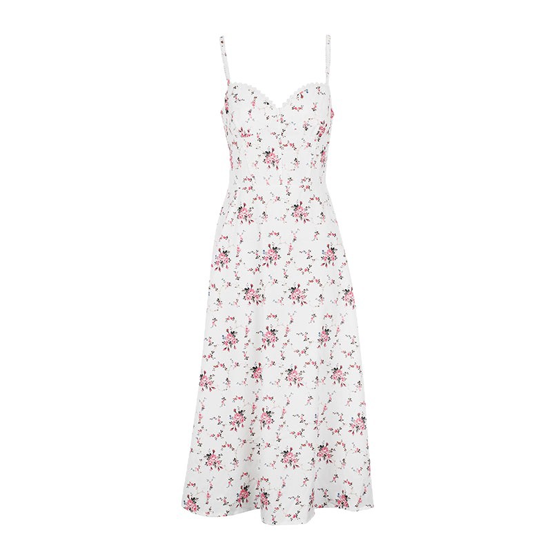 Printed Tube-top Slip Dress With Back-tie Waistband For A Slimming Effect